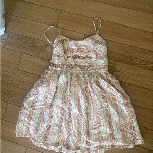 Floral Striped Spaghetti Strap Sundress - Cream & Dusty Rose
